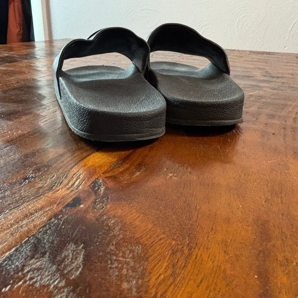 Tory Burch Miller Cloud Black Leather Logo Slide Sandals Womens Size 9